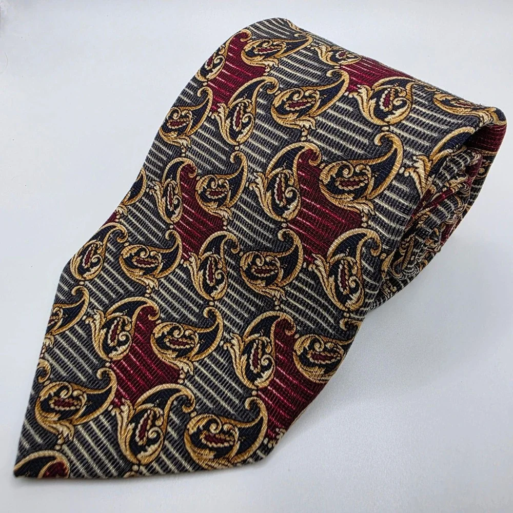 Robert Talbott Tie‎ Mens Paisley Gold Red Black Necktie 100% Silk
